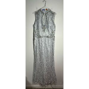 Rianna Couture Women’s Lace Sleeveless Dress Rhinestone Trim Satin Lined Size 16